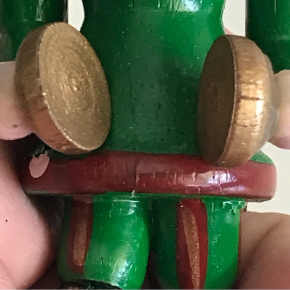 Wooden Soldier Green Suit Hat Mustache Cymbals Christmas Ornament - Vintage - Picture 6 of 11